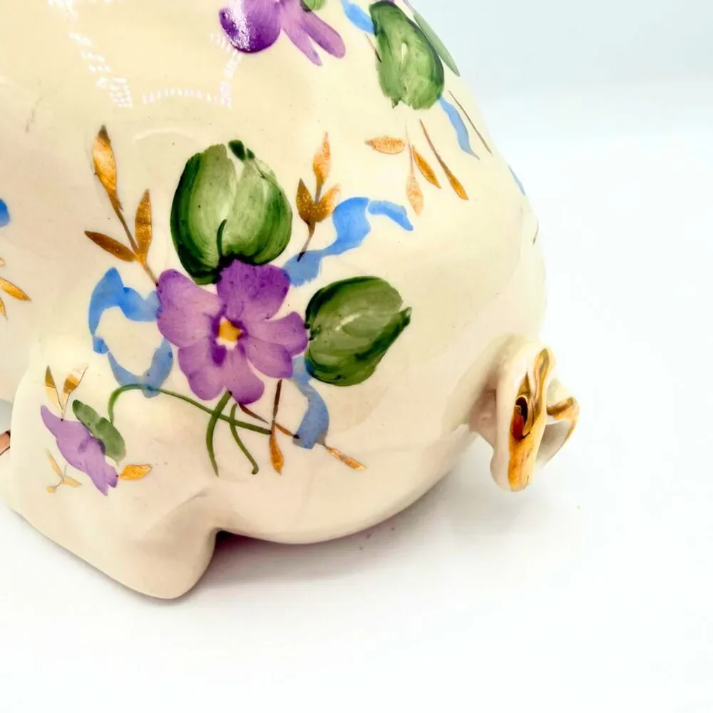 Vintage Floral Ceramic Pig Figurine Statue Country Cottagecore Farmhouse Decor